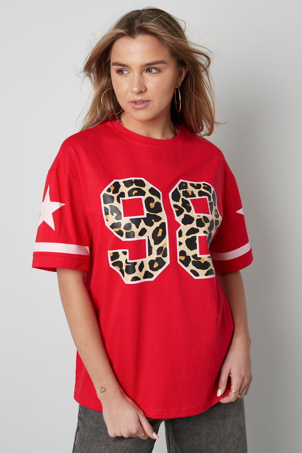Cotton Women's T-shirt Oversized Leopard Print Number 98