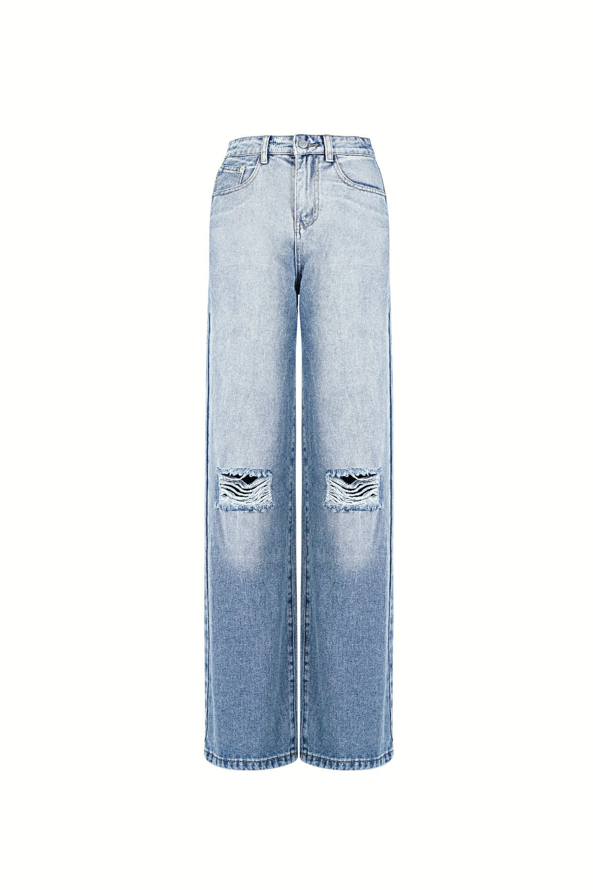 Cotton Woven Women's Straight Leg Jeans Ripped