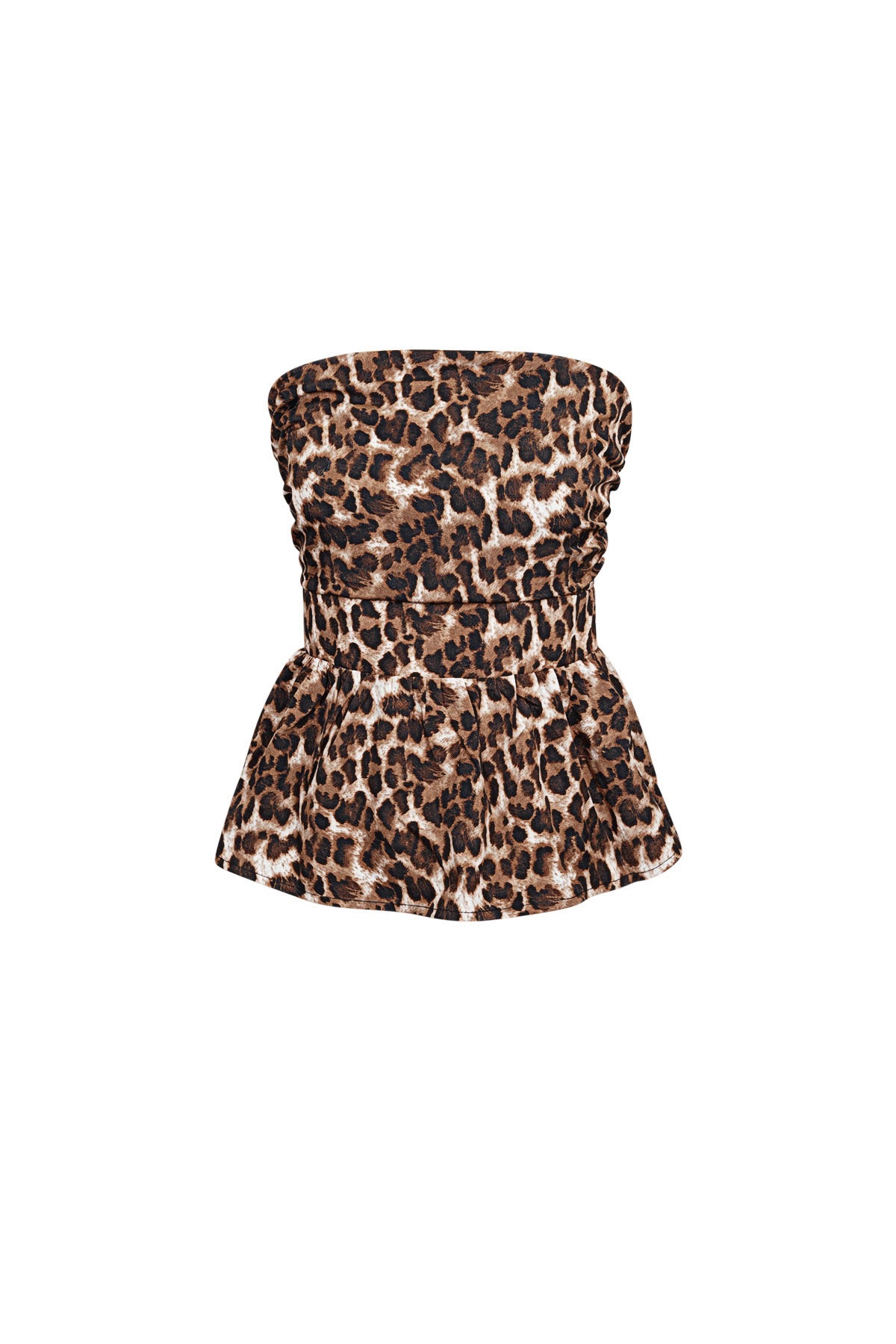 Polyester Women's Strapless Top Leopard Print Peplum Design