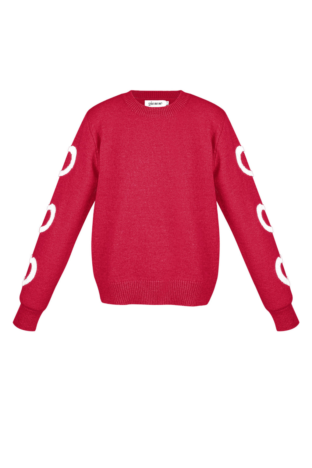 Knitted Wool Blend Women's Crewneck Sweater Heart Pattern Design