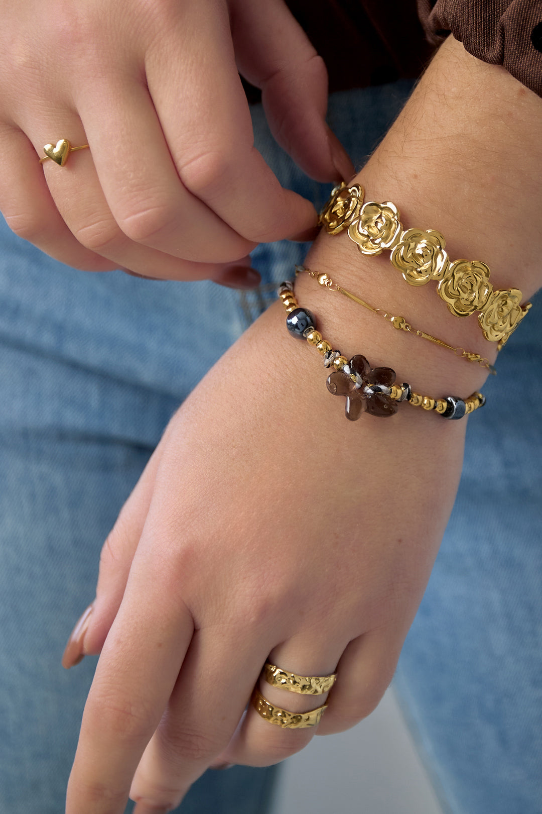 Stainless Steel Cuff Bracelets Flower Casual Daily Simple Series Women's jewelry