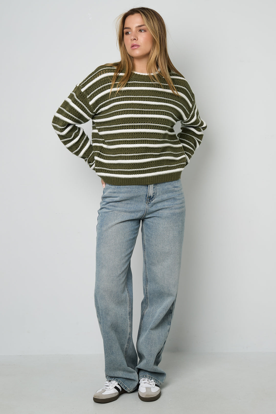 Gebreide Polyestervezel Vrouwen Truien Casual Strepen